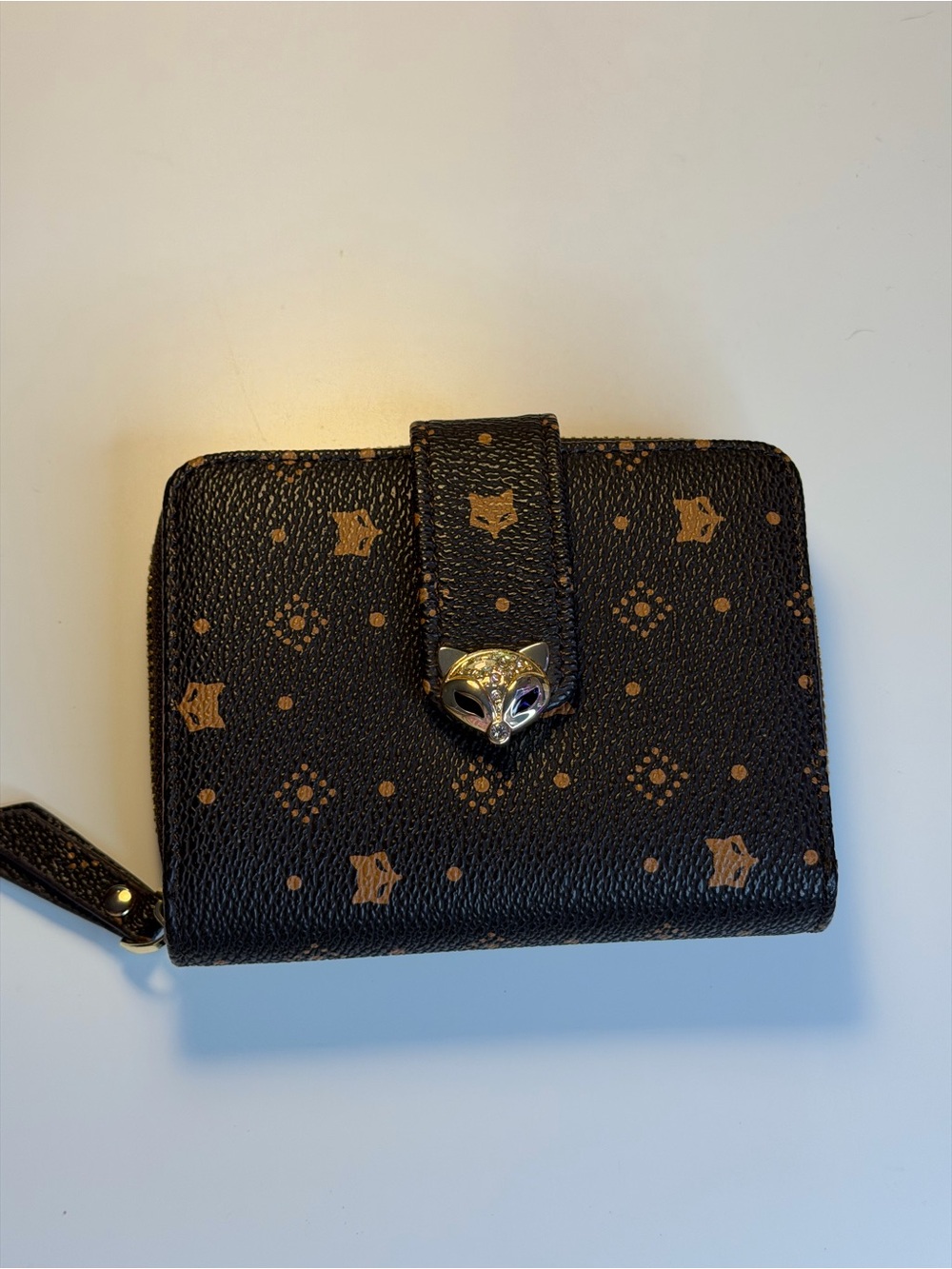 Fox-Emblem Small Leather Wallet